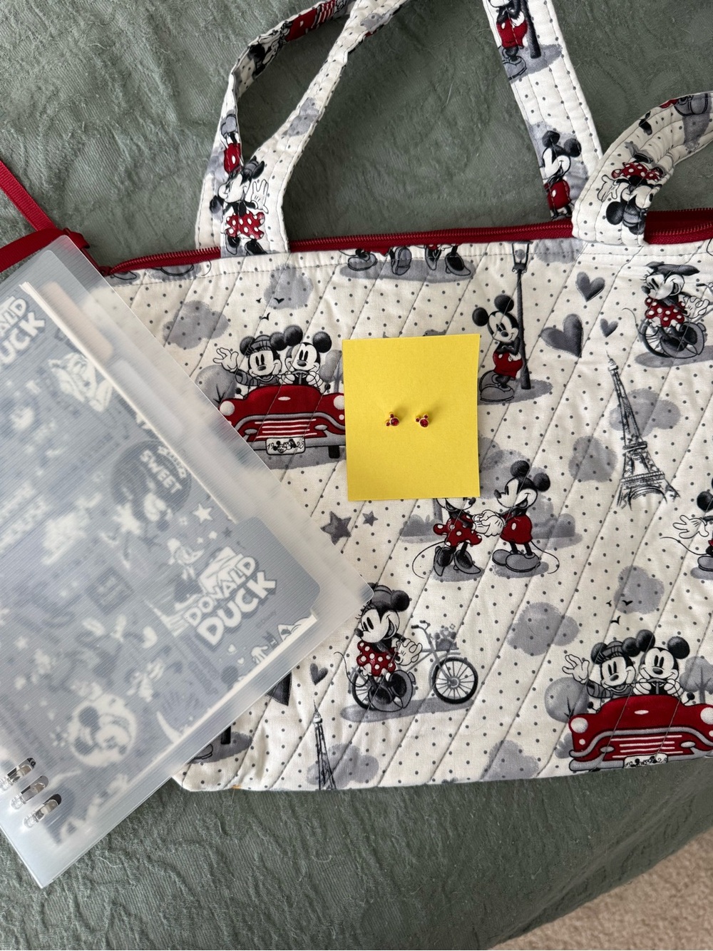 Disney Mickey Mouse Quilted Tote Bag Bundle - White/Red